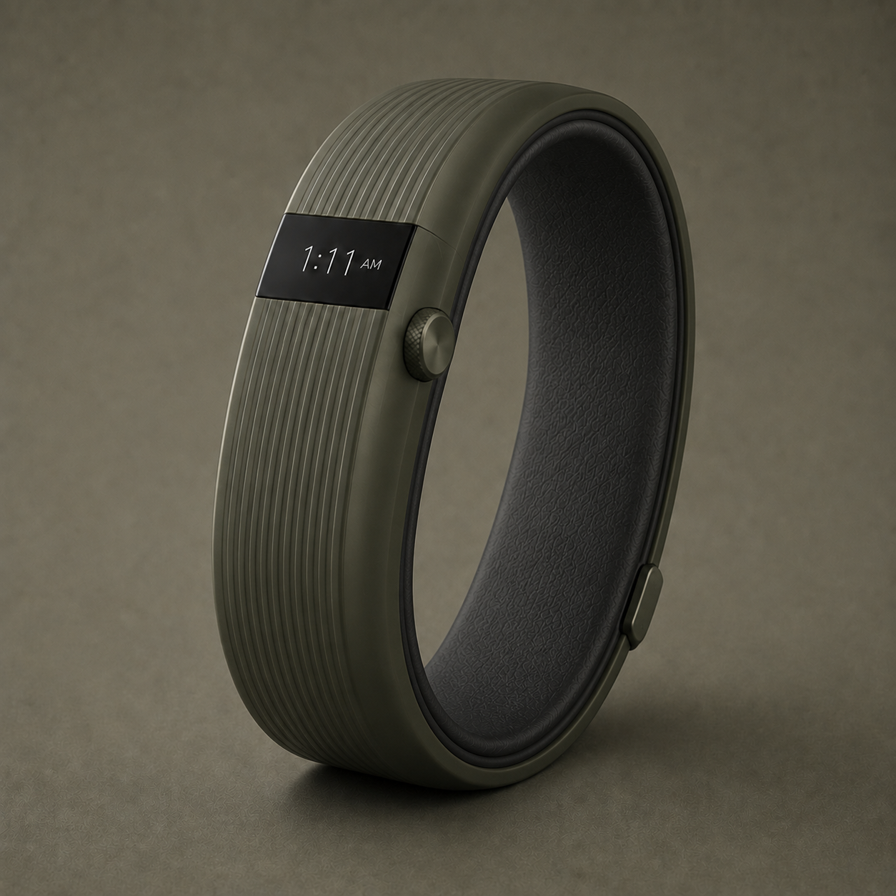 Dark wrist strap with a rounded display and adjustable fit
